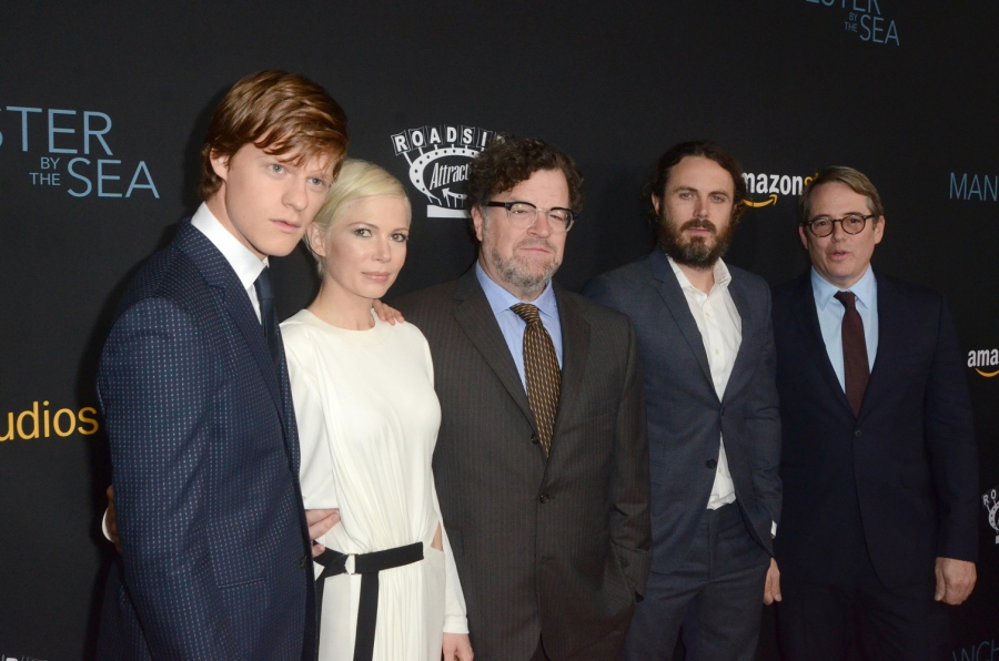 Lucas Hedges, Michelle Williams, Kenneth Lonergan, Caey Affleck i Matthew Broderick na pokazie filmu pt. 